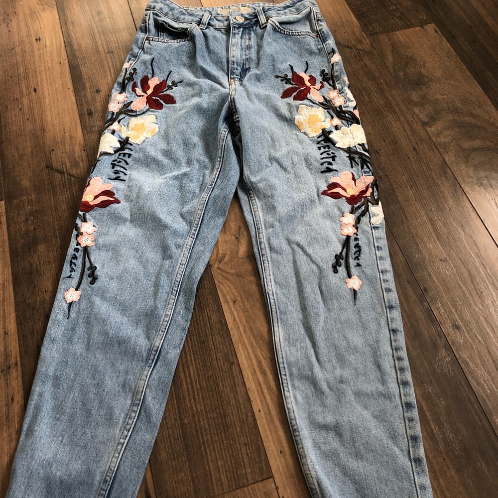 Top shop embroidered mom jeans